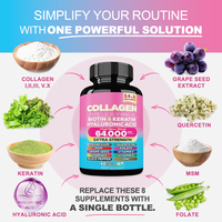 Collagène en peptides types I, II, III, V et X, Biotine et Kératine, 60 Capsules avec Vitamine C Poivre Noir, Capsules de Collagène 14 en 1