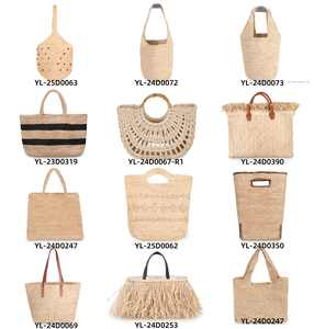 <span class=keywords><strong>Bolso</strong></span> Tote de Rafia Natural Tejido a Mano con Asas de Cuero y Cordón, Estilo Boho Vintage para Mujer, Playa, Verano, Regalo, Venta al por Mayor, Personalizado - Product Image 6