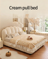 Cremefarbenes Massivholz-Rahmenbett Modernes Einfaches Französisches Puff-Cloud-Design Hauptschlafzimmer Großes Bett 1,8m/1,5m Softbag-Bett