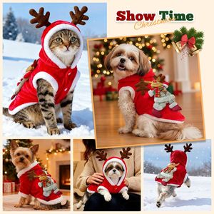 Costume de Noël pour chien, sweat à capuche en velours, motif renne, vêtements chauds d'hiver pour animaux de compagnie, motif animal mignon pour petits chiens - Product Image 2