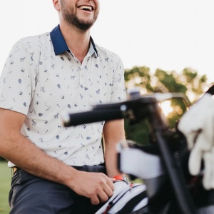 Polo de golf vintage promotionnel grande taille bleu marine avec protection UV, imprimé, de créateur, pour le sport, en solde - Product Image 2