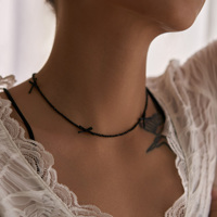 Dazan nouveau hiver Offre Spéciale sans ternissement en acier inoxydable classique arc papillon noir spinelle collier Unique ruban bijoux de luxe