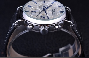 OEM ODM Men's Automatic Mechanical Watch Elegant <b>White</b> Embossed Dial Week <b>Display</b> Multifunction Waterproof Leather Band Watch - Product Image 5