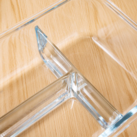 Bol en verre rectangulaire de haute qualité, simple, avec fermoirs et 2 compartiments, hermétique, compatible micro-ondes, boîte à lunch