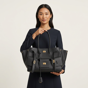 Sac fourre-tout en cuir véritable noir, grande capacité, avec poignée supérieure, sac à bandoulière, fermeture métallique, résistant à l'eau, minimaliste, pour usage quotidien - Product Image 4