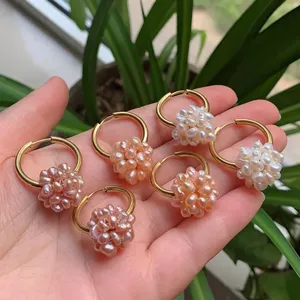 Fashion Hoop <strong>Earrings</strong> <strong>Cluster</strong> Flower Ball Drop Natural Freshwater Pearl Ear Loop <strong>Earring</strong> for Women Wedding Party - Product Image 5