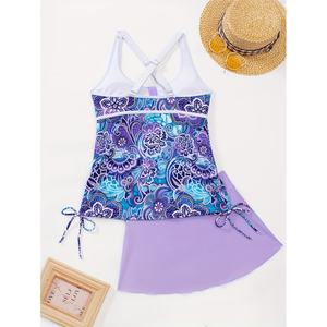 Maillot de bain deux pièces push-up violet personnalisé, taille haute, bretelles respirantes et confortables, avec imprimé floral - Product Image 2