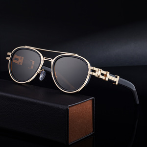 BLS-3640 Lunettes de soleil ovales en métal pour hommes, monture noire, protection UV400, pare-soleil de classe 2, monture en plastique et métal avec boîte - Product Image 1