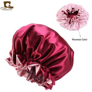 Bonnets de cheveux en satin soyeux personnalisés Bonnet de nuit à double couche pour enfants Bonnet de nuit réversible en satin de soie de créateur - Product Image 4