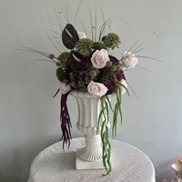 Boule de fleurs artificielles personnalisée PPS, couleur bordeaux et vert, arrangement floral coloré pour la décoration de table de mariage et d'événements