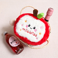 Pochette Cosmétique Créative en Forme de Pomme, Sac de Maquillage en Peluche Mignon de Dessin Animé, Pochette Esthétique en Sherpa Teddy, Sac Cadeau pour Fête d'Anniversaire pour Enfants