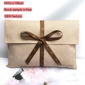 Sinh Thái Thân Thiện Với Vải Bố Đay Quà Tặng Bao Bì Phong Bì Pouch Tùy Chỉnh Ribbon Logo Mỹ Phẩm Flap Cây Gai Dầu Bụi Túi Giày Lót Đay Pouch - Product Image 1