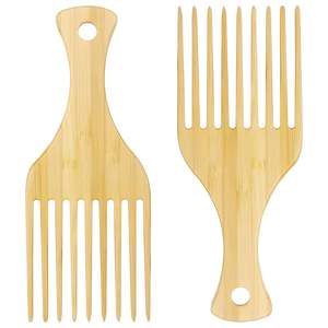 หวีไม้ไผ่แบบขายส่งสำหรับผมหยิก พร้อมซี่หวียาวและกว้าง สลักโลโก้ด้วยเลเซอร์ สำหรับการเดินทาง - Product Image 1