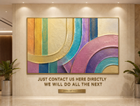Art mural géométrique à rayures colorées en bas-relief, fait main, texture épaisse, cadre doré, pour hall d'hôtel, boutique, salon, sur mesure, en gros