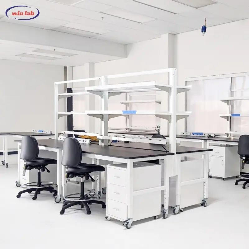 Mesa de móveis para laboratório com bancada de resistência química, bancada de trabalho personalizada para laboratório de ciências