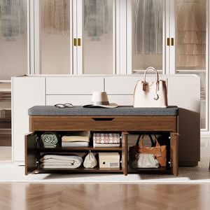 Banc de rangement en bois SENYU avec coussin, design moderne pour l'entrée, meubles de maison - Product Image 2