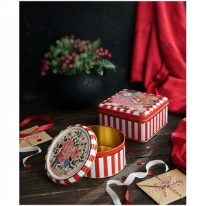 Kontensan Metal Storage Tin <b>Set</b> <b>Square</b> & Round Love Letter Valentine and New Year Design - Product Image 3