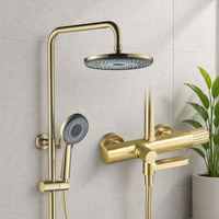 Robinet de douche électrique mural monotrou de luxe moderne en laiton et alliage de zinc finition or brossé chaud/froid céramique pour hôtel