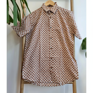 เสื้อเชิ้ตผ้าฝ้ายพิมพ์ลายสำหรับผู้ชายระบายด้วยมือระบายอากาศได้ดีใส่สบายสำหรับสวนชายหาดฤดูร้อน - Product Image 1