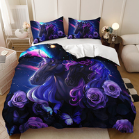 Parure de lit pour chambre de fille, motif de licorne de dessin animé mignon, impression numérique, housse de couette