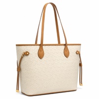 Sac fourre-tout en cuir PU gaufré avec finition beige et quincaillerie dorée, grande capacité, sac à bandoulière pour femme, fournisseur en gros