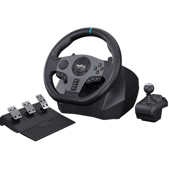 2025 New V9 Vibration 900 Degree Gaming Racing Steering Wheel Pedal and Gear Stick Set for PC/Ps3/Ps4/Switch/Xboxone