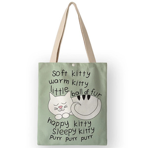 Tas Belanja Pola Kucing Kartun Lucu Mode Desain Kustom Tas Kanvas Katun Tote - Product Image 2