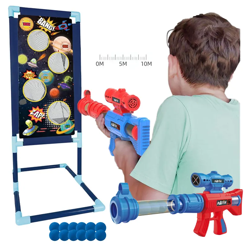 Çocuk çekim hedef standı tabanı ve hava çekim yumuşak köpük topu tabancası oyun seti çocuklar Blast güç Popper çekim oyunu oyuncak