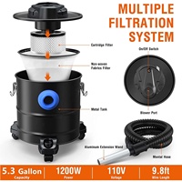 Aspirateur à cendres de cheminée sans sac, type canister, résistant à la chaleur, 2-en-1 soufflage et aspiration, ignifuge, filtre HEPA, tuyau métallique pour la maison - Vente en gros