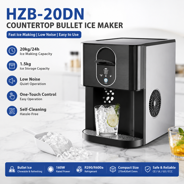 Nugget Electric Ice Maker Countertop 44lbs/24H Soft Chewable Pellet Square Ice Machine Stainless Steel Household Use