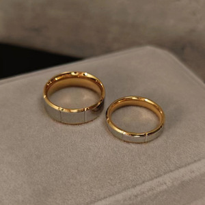 Two Tone Gold Minimalist Titanium Steel <b>Couple</b> <b>Rings</b> Geometric Beveled Square Beads Wedding Unisex SA539 - Product Image 4