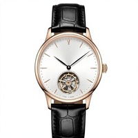 Montre mécanique de luxe pour homme avec tourbillon, étanche, en acier inoxydable, bracelet en cuir