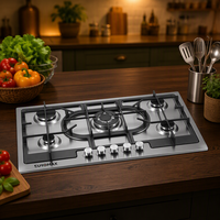 Fournisseur de cuisinières à gaz 5 brûleurs en acier inoxydable, plaque de cuisson de cuisine, prix d'usine, vente en gros