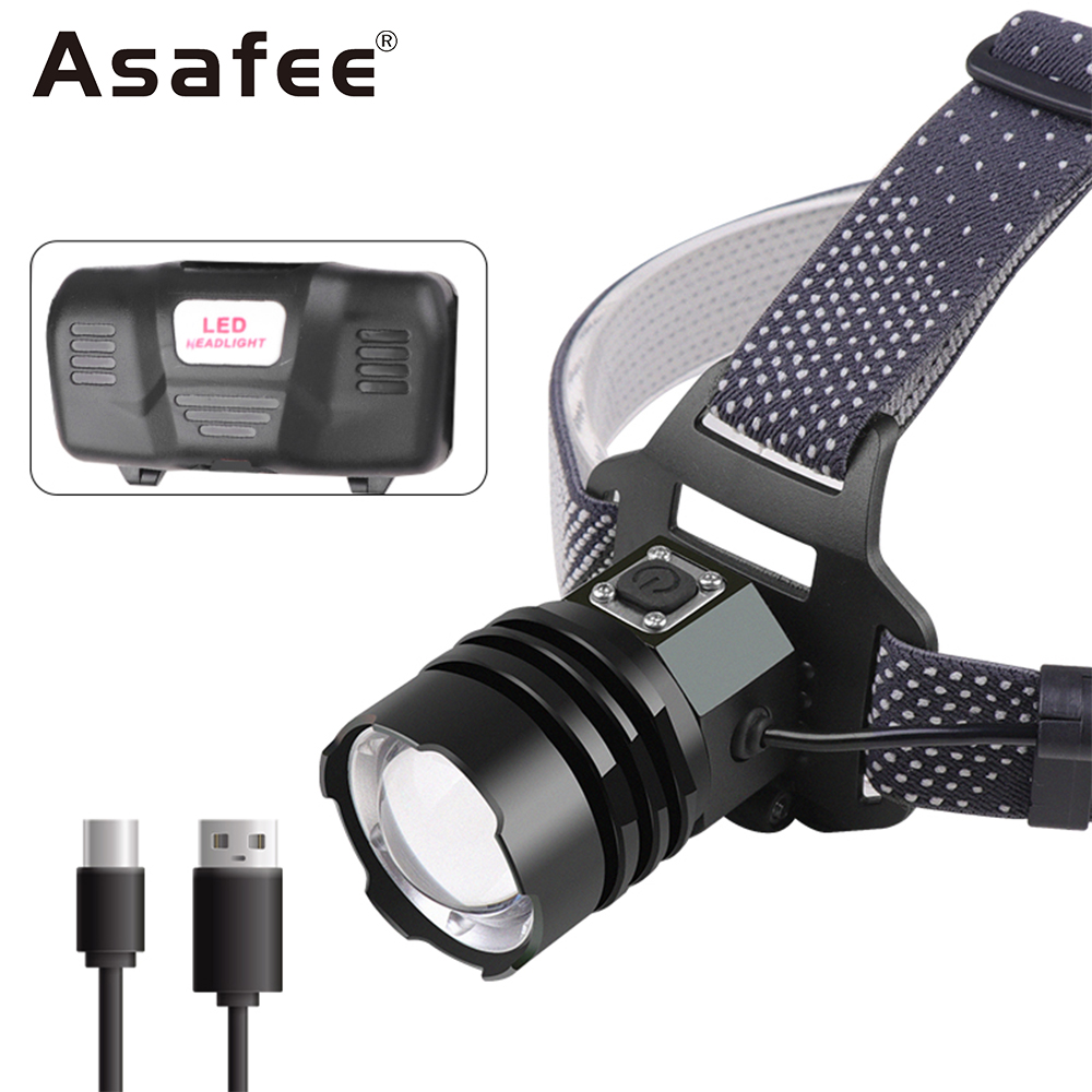 Светодиодный налобный фонарь Asafee XHP50, 1000 люмен, Type-C, перезаряжаемый, для кемпинга, походов, охоты, налобный фонарь с телескопическим увеличением, 4 режима