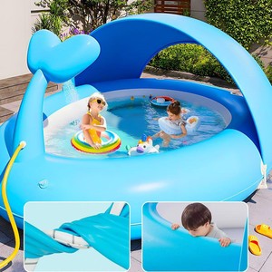 Piscina inflable con forma de ballena y fuente, 190x165x95cm, para niños, juegos acuáticos al aire libre - Product Image 3