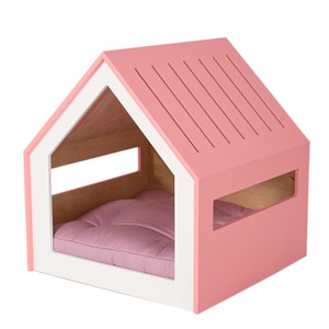 Tempat tidur rumah anjing terbuka kayu merah muda dalam ruangan kandang hewan rumah anjing kucing anjing kayu rumah hewan peliharaan dalam ruangan - Product Image 3