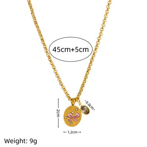 Nouveau collier pendentif tendance pour femme, style européen et américain, en acier inoxydable <span class=keywords><strong>Baresi</strong></span>, luxe léger, avec fleurs peintes et cœur - Product Image 5