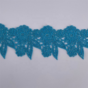 Bán buôn 8cm màu xanh nước hòa tan guipure ren thêu biên giới hóa chất ren <span class=keywords><strong>TRIM</strong></span> - Product Image 4