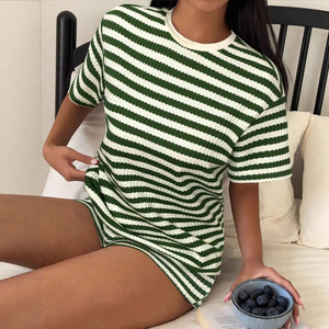 Ready Stock Women Knit Solid Color Polyester O-Neck Top Shorts <b>Set</b> Short Sleeve Summer Casual Outfit Embroidery Logo 140g - Product Image 4