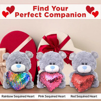 Peluche Teddy Qbeba Grise Moderne avec Cœur à Paillettes Réversibles Rose Arc-en-ciel Rouge 6 Pouces pour Décoration de Bureau et Souvenir