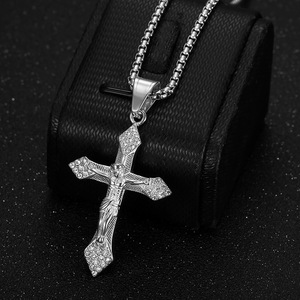 Stainless Steel <b>Cross</b> Necklace With Pave Setting Unisex Fashion Pendant <b>Chain</b> For Gift YS096 - Product Image 2