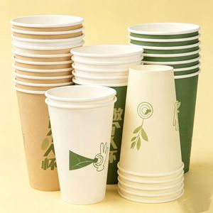 Gobelet en papier jetable à paroi simple blanc pour café, avec impression de logo personnalisé, pour boissons chaudes, avec couvercle assorti, vente en gros - Product Image 4