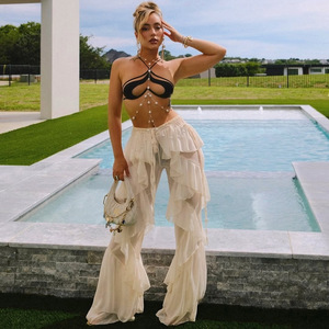 2025 Sexy <strong>White</strong> <strong>Bikini</strong> <strong>Set</strong> with Sheer Mesh Pants Women Swimwear <strong>Bikini</strong> Female Ruffle <strong>Bikini</strong> Cut Out Swim Suit Bodysuit Beachwear - Product Image 2