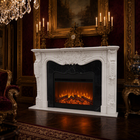 Cheminée sculptée en marbre blanc, style européen, avec relief floral, colonne acanthe, manteau de cheminée, décoration intérieure de luxe pour villa, hôtel, salon