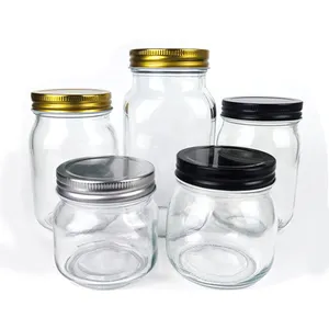 Jam kaca jelly jar dengan tutup logam, 240ml 350ml 500ml 1000ml bentuk bulat mini