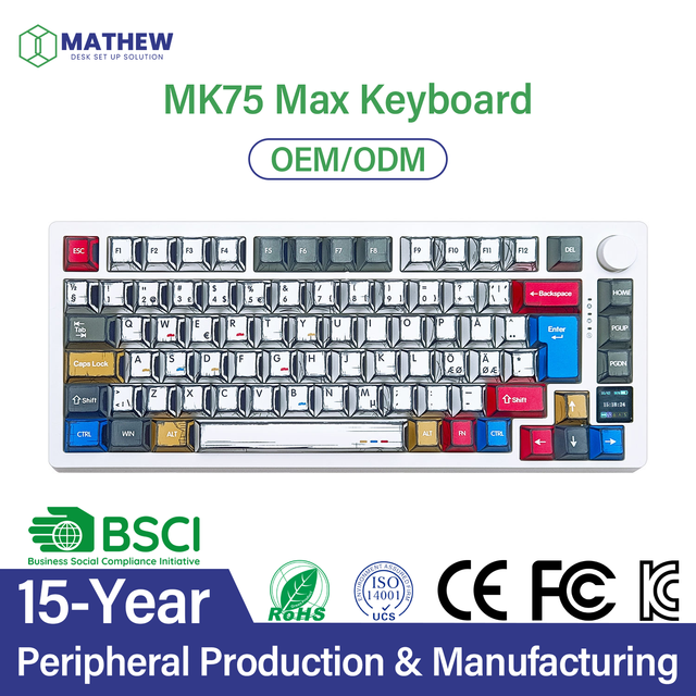 NEW MK75 Max Mechanical Gaming Keyboard ISO Layout Nordic Keyboard Support German/French/Russian/Spanish/Arabic Custom Language