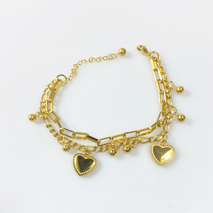 Moda 18K chapado en oro de acero inoxidable corazón gordito brazalete joyería doble capas amor flor pulsera de ninas pulsera Mujer - Product Image 1