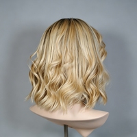 Perruque Lace Front Blonde Balayage Cheveux Humains Longueur Épaule Style Ondulé Raie Latérale Naturelle Pré-Pluckée pour Femmes