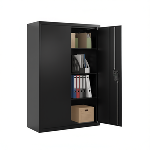 Black Powder Coated Steel Filing <b>Cabinet</b> With <b>Lockable</b> Doors Office <b>Storage</b> <b>Cabinet</b> Commercial Use Minimalist Design - Product Image 1