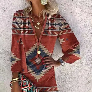 夏季Midi短袖女士新款Aztec设计连衣裙2022
